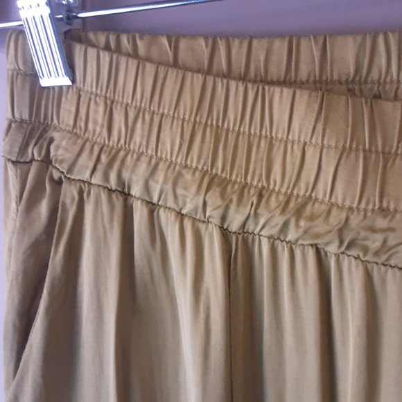 Made in Italy Giulia Dal Piano Gold Coloured Silky Flowy Wide Leg Pants Size L - Picture 10 of 16